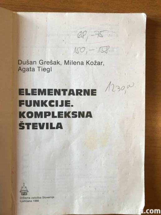 Elementarne funkcije. Kompleksna števila, učbenik