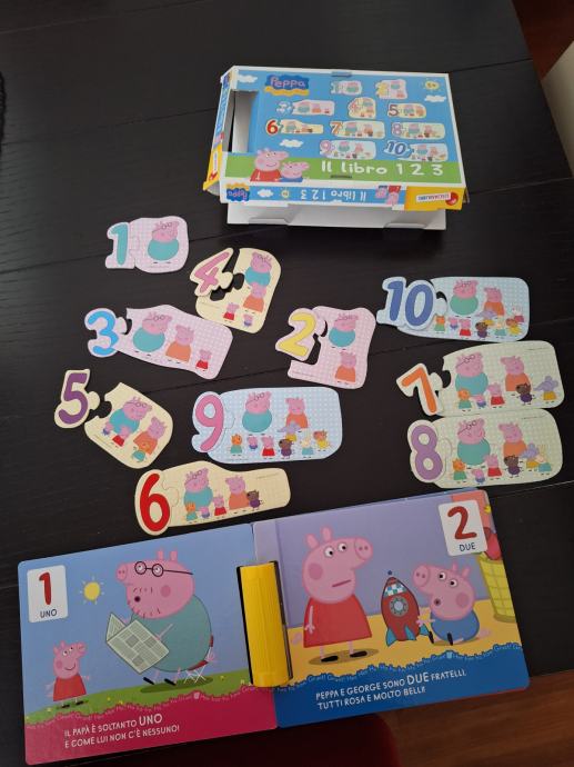 V igri stejmo po italijansko- knjiga in puzzli s stevili do 10 (Peppa)