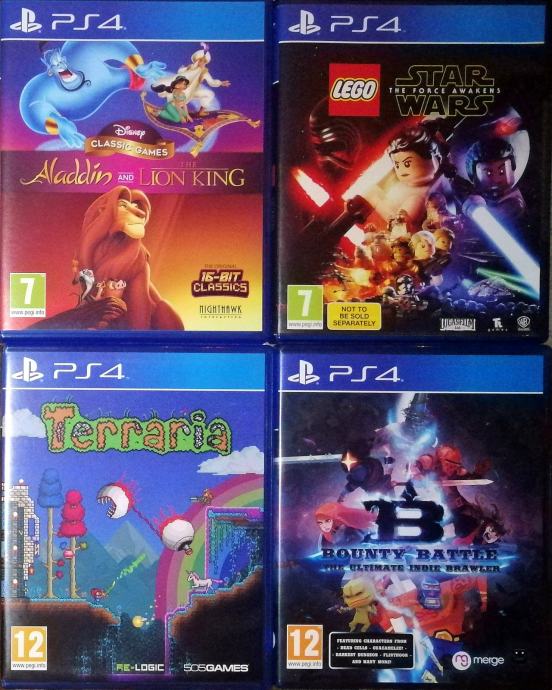 PS4 5x otroške: Aladdin, Lion King, Lego SW, Terraria, Bounty Battle