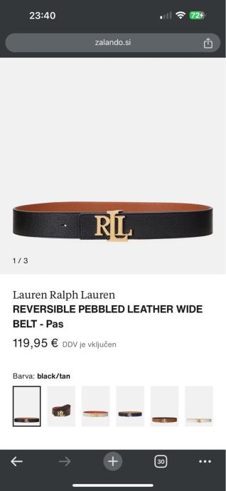 Rjav in črn usnjen Lauren Ralph Lauren obojestranski pas (nov)