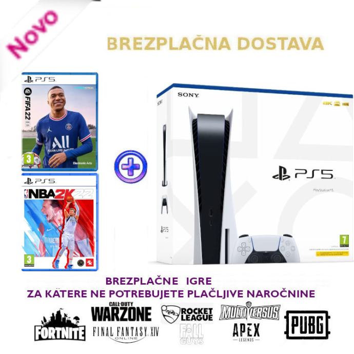 SONY Playstation 5 športni komplet NBA 2K22 in FIFA 22