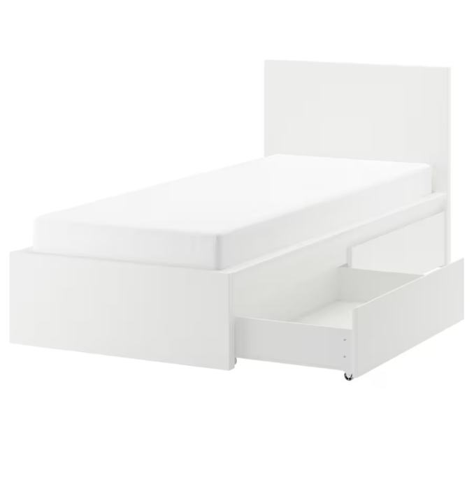 Enojna postelja Ikea Malm s predaloma in letvicami