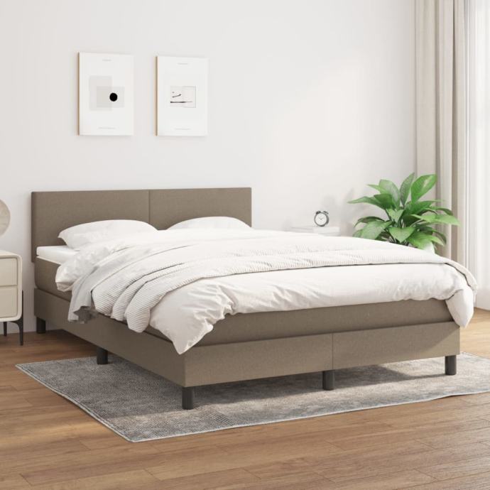 vidaXL Box spring postelja z vzmetnico taupe 140x200 cm blago