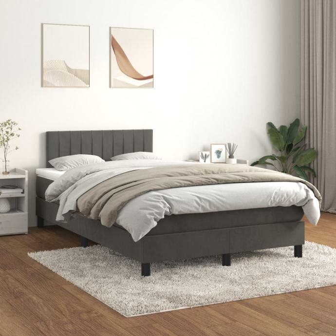 vidaXL Box spring postelja z vzmetnico temno siva 120x200 cm žamet