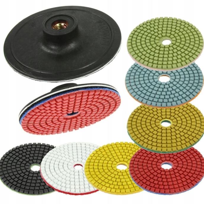 Set 7 diamantnih brusnih velcro diskov 100mm M14 za kotne brusilnike