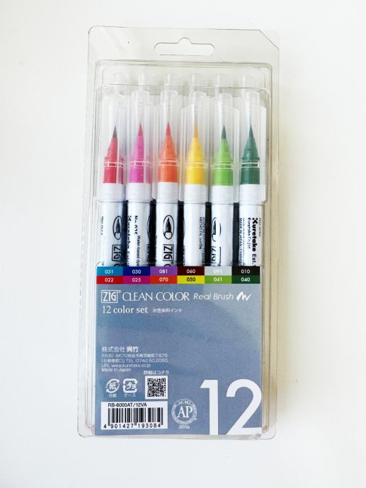 flumastri Kuretake ZIG Clean Color Real Brush Pen - 12 barv