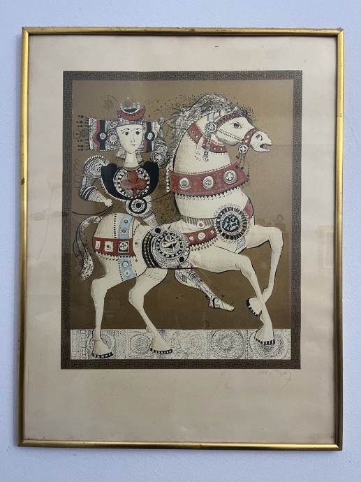 Mersad Berber - konj, grafika, iz leta 1968, 47 cm x 37 cm