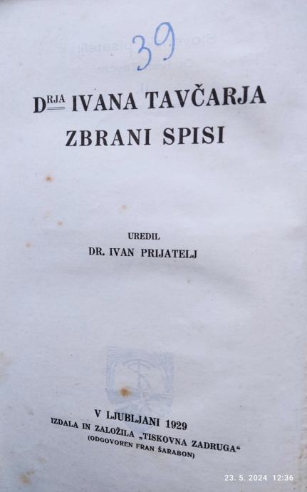 Ivan Tavčar Zbrana spisi 1929