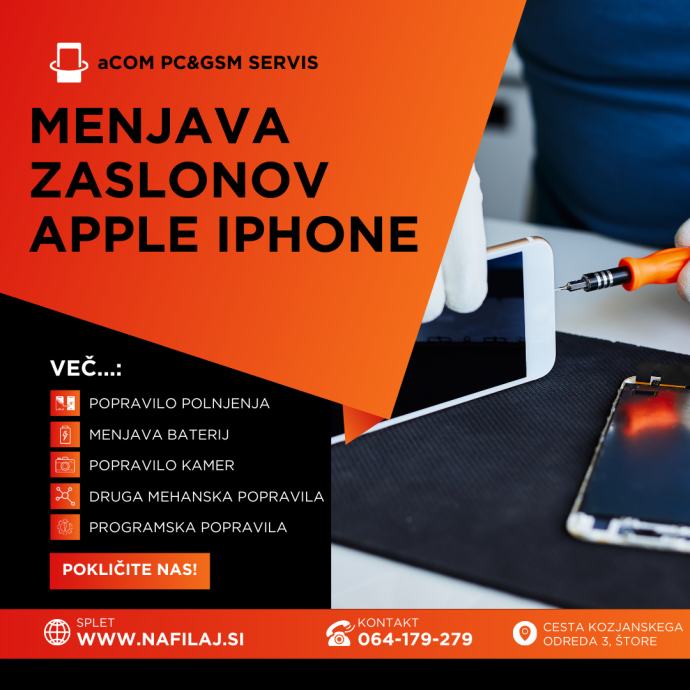 Apple iPhone servis - menjava stekla / zaslona, okolica Celja