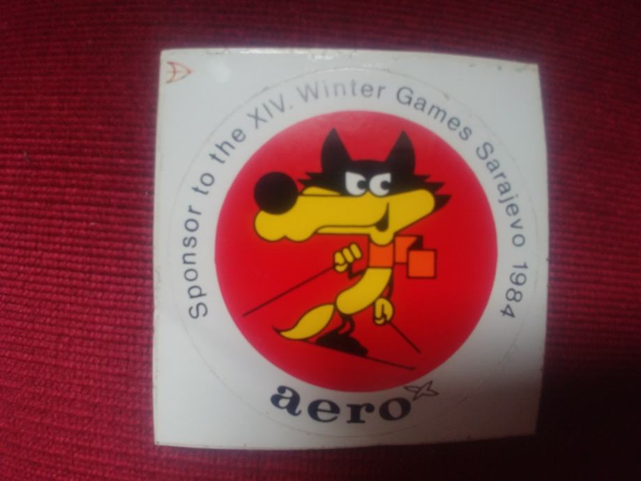 vintage nalepka ZOI Sarajevo 1984, Vučko, Aero