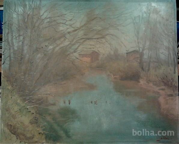 France Godec, olje na platnu, pokrajina, 60x80cm