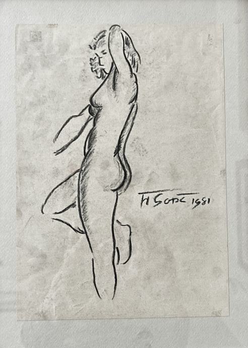 GORŠE FRANCE, risba, ženski akt, 38 x 29 cm,1981