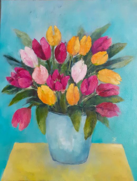 Umetniška slika "Tihožitje/Šopek cvetja v vazi/Tulipani"