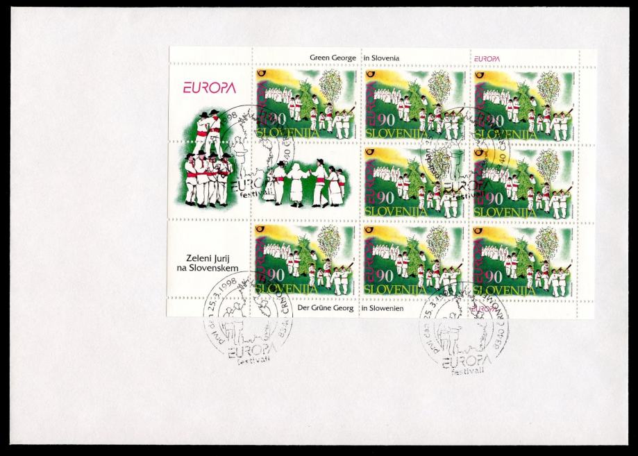 SLOVENIJA 1998 EVROPA CEPT (JURJEVANJE) ** Mi 225 ** mala pola OPD FDC