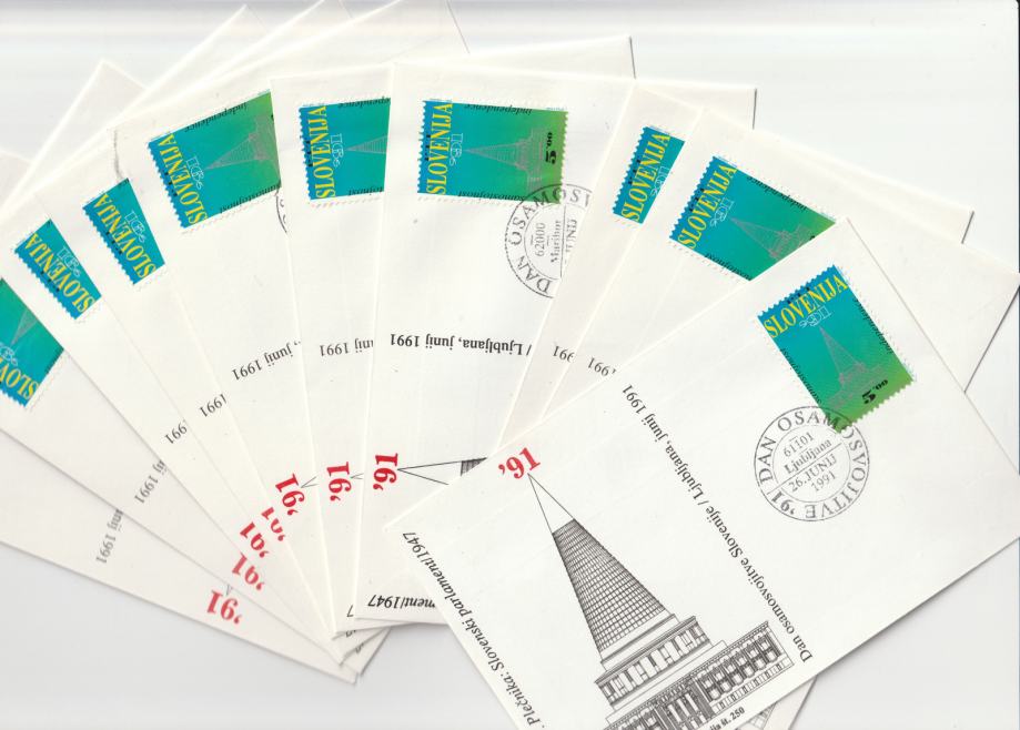 SLOVENIJA OSAMOSVOJITEV KOMPLET 10 FDC