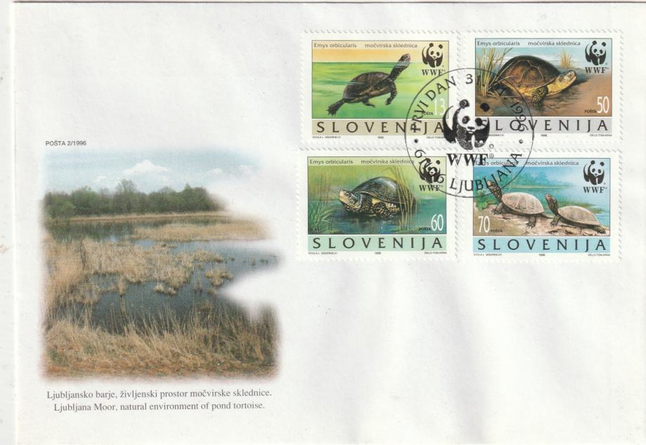 Slovenija ŽELVE WWF ŽIVALSTVO OPD FDC 1996