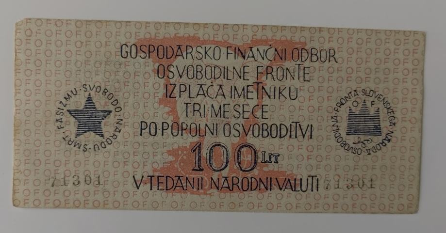 SLOVENIJA (PARTIZANSKI DENAR) 100 LIR 1944