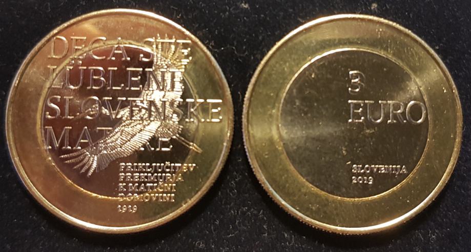 3 EURO 2019 UNC 100. LET PRIKLUČITVE PREKMURJA SLOVENIJI