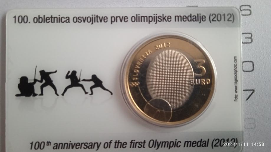 SLO 3€ PROOF 2012 100.OBLETNICA 1.SLOVENSKE OLIMP. MEDALJE KARTICA