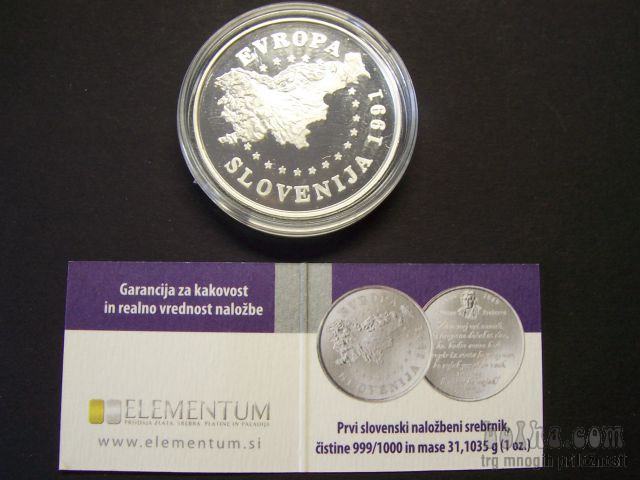 SLO - SREBRNIK PREŠEREN 1 OZ ( 1 UNČA ) - 2011 - UNC