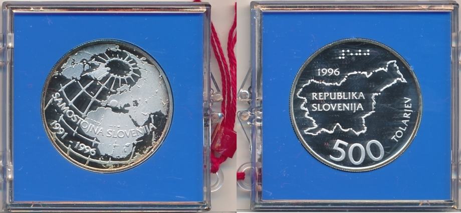 Srebrnik Slovenija 500 Tolar 1996  peta obletnica