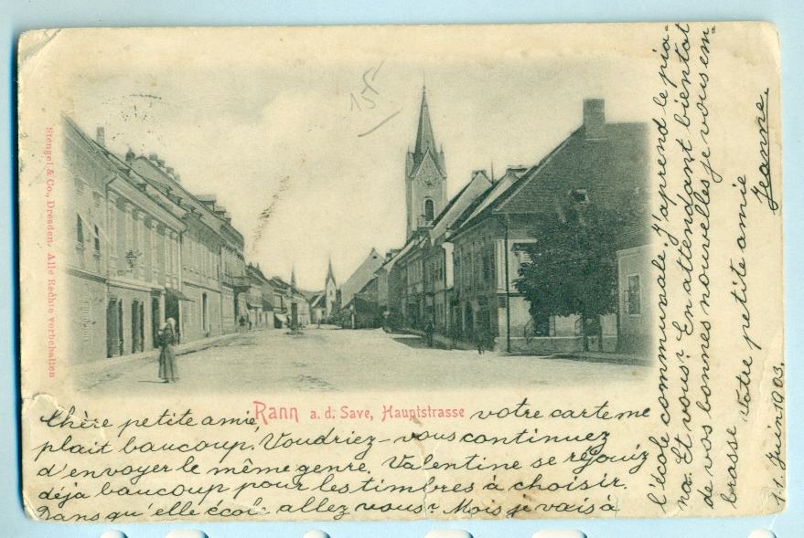 Brežice 1903, Hauptstrasse, Gruss aus Rann a. d. Save, Štajerska