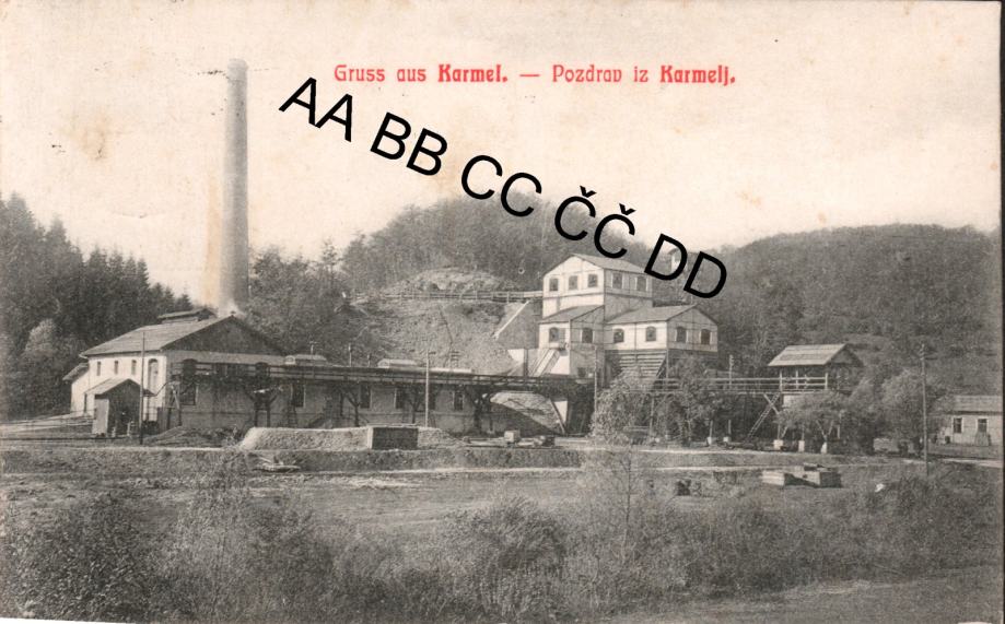 Krmelj, 1923, Gruss aus Karmel, Pozdrav iz Karmelj, tovarna, Dolenjska