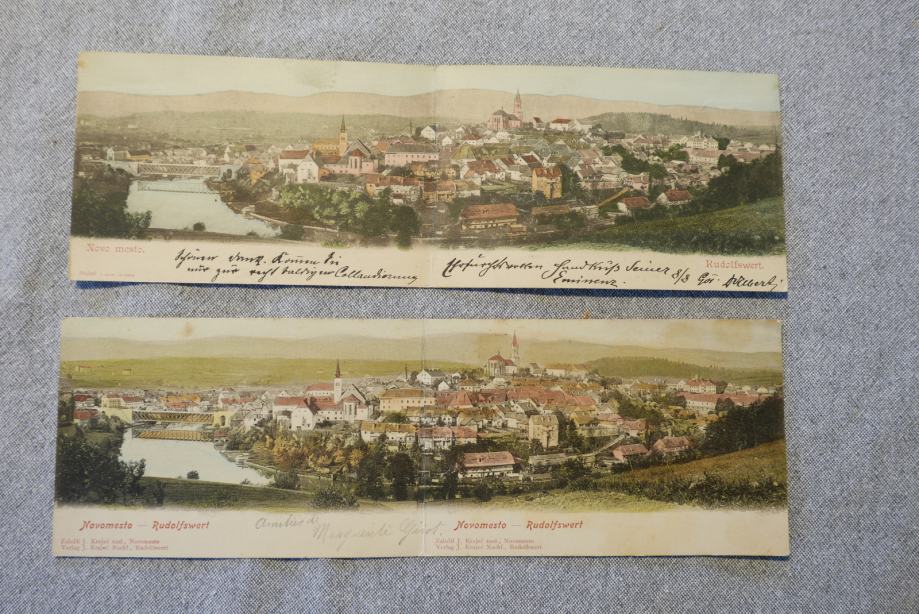 Novo mesto, dve dvojni razglednici, leto 1901, 1905