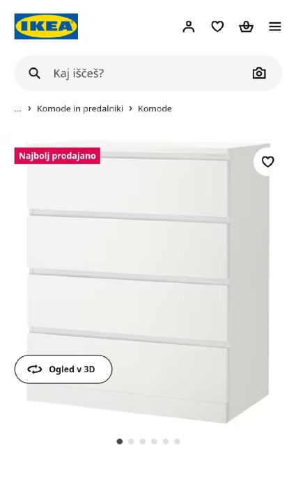 Predalnik/komoda Ikea Malm, s 4 predali, bela