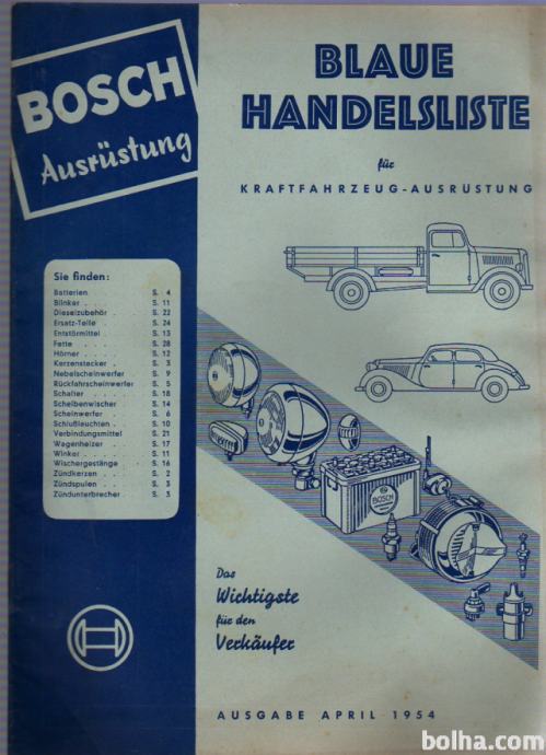 Avtomobilizem Bosch Katalog Reklame 1952