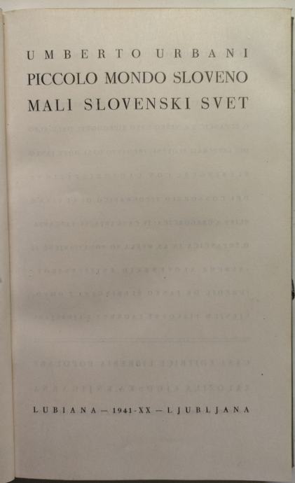 Mali slovenski svet : slovenska književnost / Umberto Urbani, 1941
