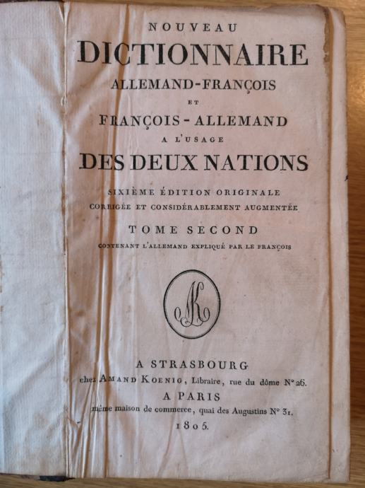 Nouveau dictionnaire allemand-françois, nemško-francoski slovar, 1805