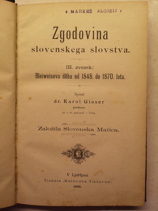 Zgodovina slovenskega slovstva, zv. 3, 1896