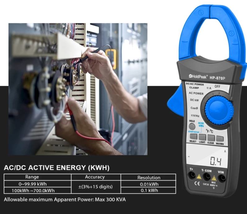 Merilne klešče za energetko Kw, Kva, cos(fi), kwh, Hz, AC/DC