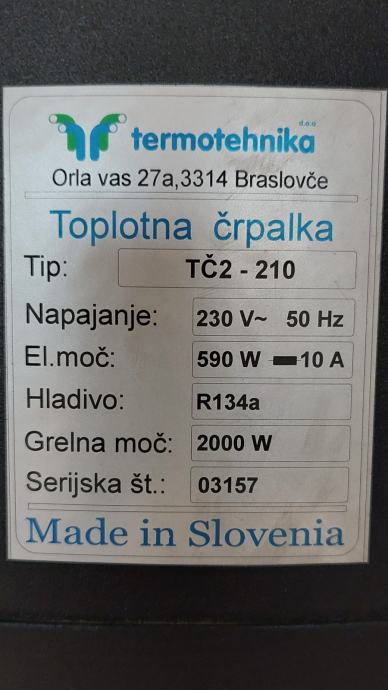 Toplotna črpalka Za Sanitarno Vodo Termotehnika TČ2-210