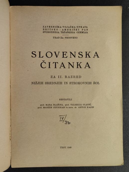 Slovenska čitanka, 2. R., 1948, Svobodno Tržaško Ozemlje, Trst