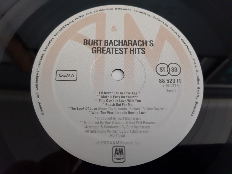 Burt Bacharach ‎– Burt Bacharachs Greatest Hits LP