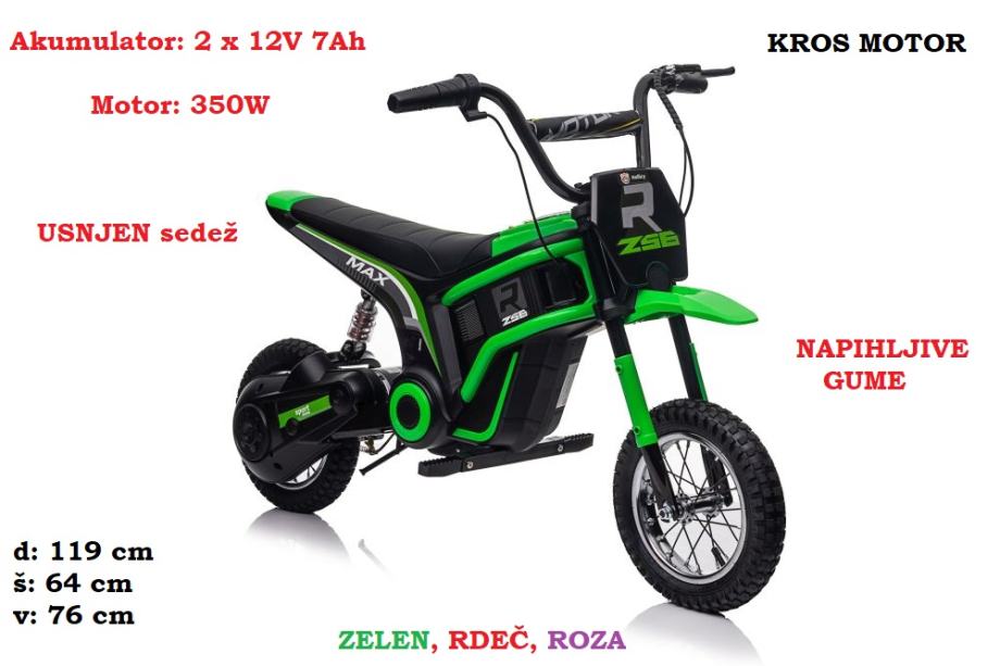 Otroški KROS motor SX2328 na akumulator 24V; 350W (zelen, rdeč, roza)