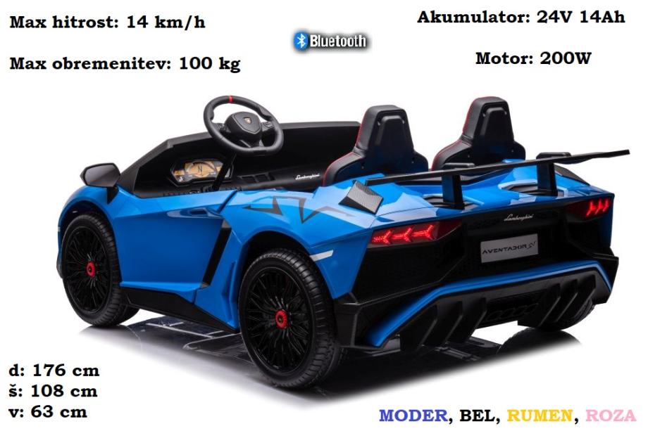 Otroški Lamborghini XXL A8803 24V (bel, moder, rumen, roza)