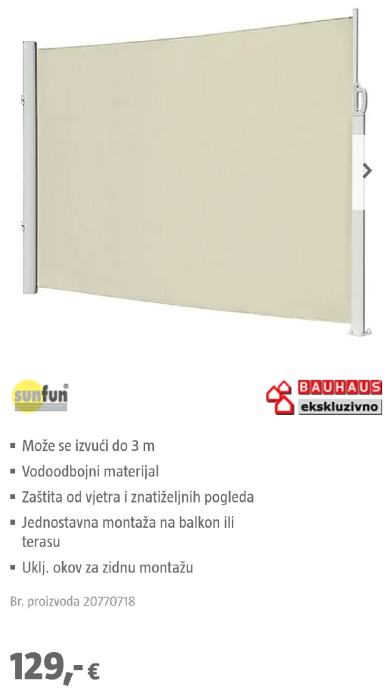 Nova stranska markiza Sunfun (svetla, bež) 3 x 1.6 m