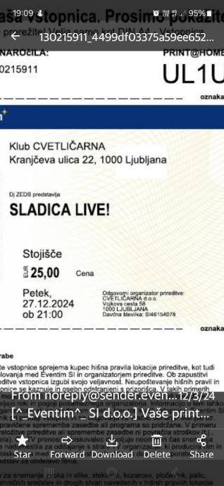 2 vstopnici za koncert Sladica live Cvetlicarna 27.12.2024