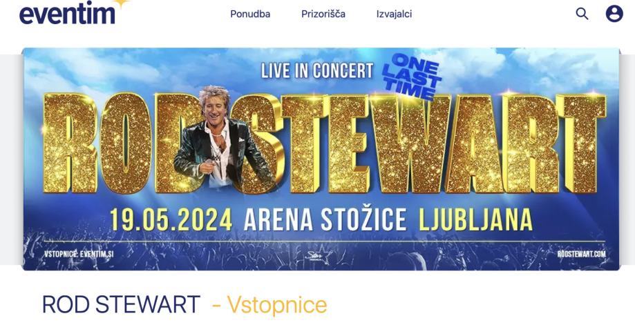 Rod Stewart Stožice 19.5.- 2 vstopnici PARTER 1