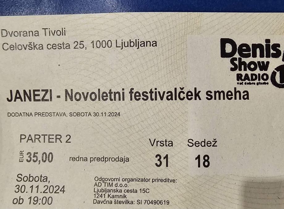 2 karti za JANEZE- Novoletni festivalček smeha