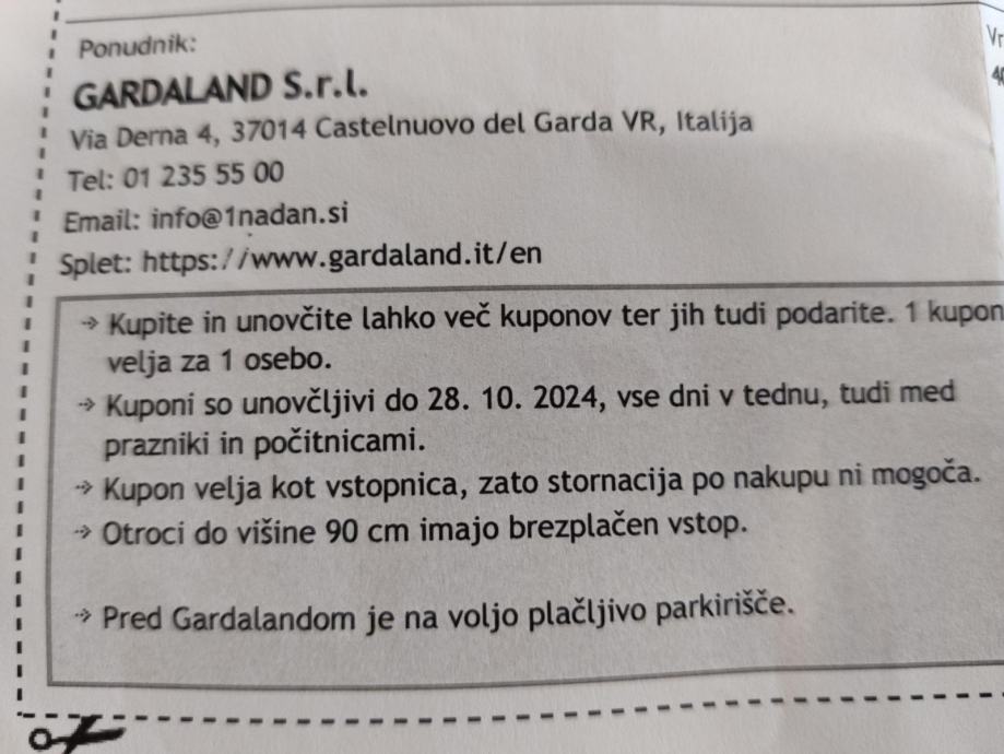 Vstopnica za Gardaland