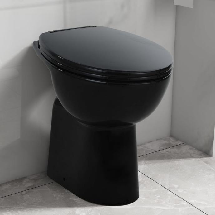 vidaXL Visoka WC školjka brez roba počasno zapiranje 7 cm višja črna