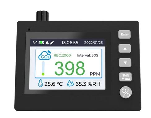 Merilnik CO2, temperature, vlaga, ura,  arhiv podatkov