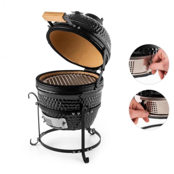 Klarstein PRINCESIZE, ČRNA, KERAMIČNI KAMADO GRIL, 11", DIMLJENJE, BAR