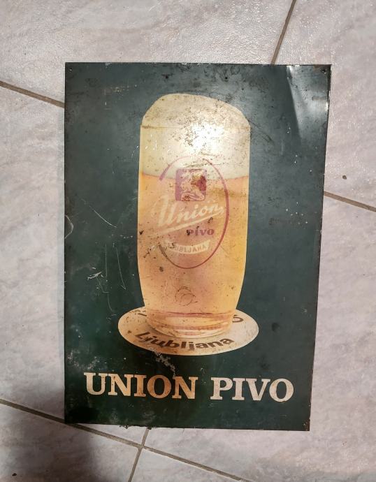 VINTAGE PLOČEVINASTA REKLAMNA TABLA- UNION PIVO,SATURNUS