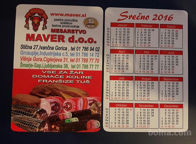 Žepni koledar 2016 Mesarstvo Maver