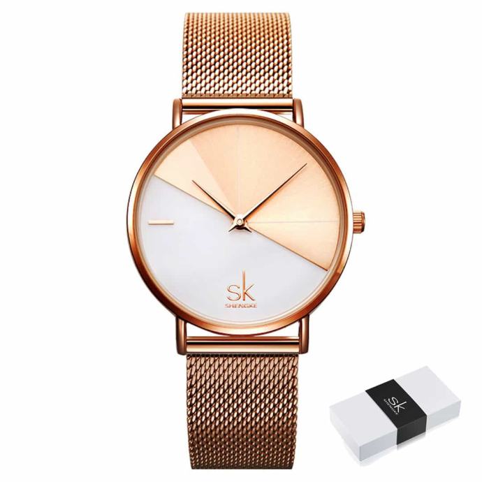 Ženska ročna ura SK Shengke DuoTone Metal Rose Gold